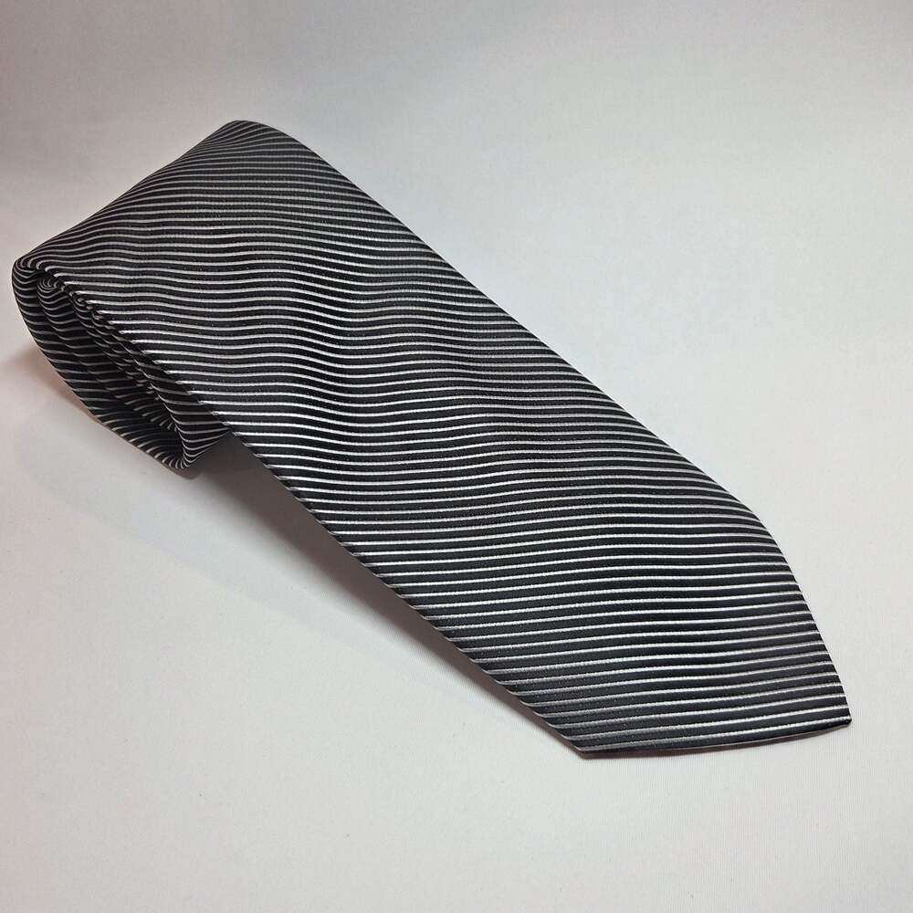 All About Pink Cancer Awareness Black and Silver Striped Tie 3.5x58